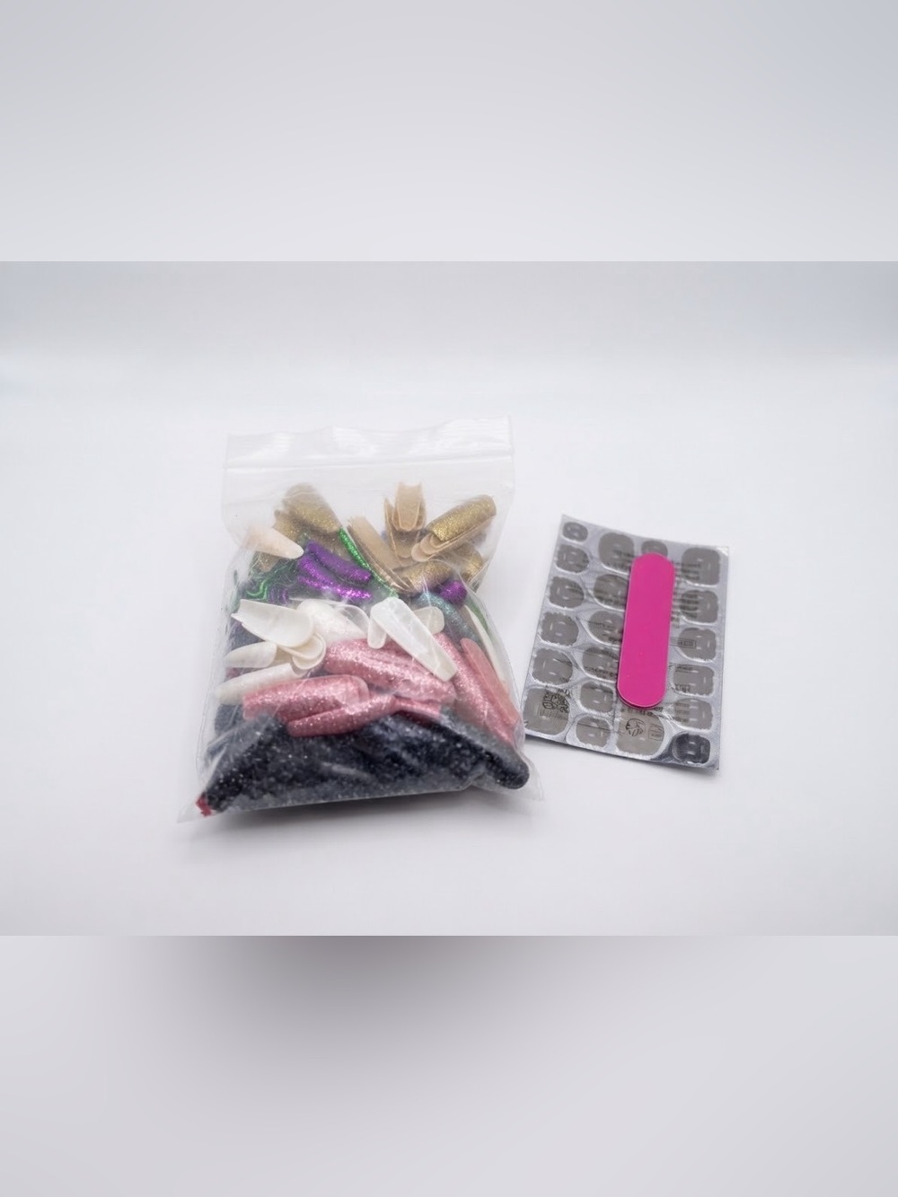 Assorted Pack of Glitter Nails - 141pc Includes File & Double-Sided Nail Tabs